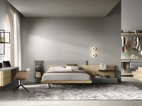 Letto Bipanel M13 in rovere miele e laccato cemento di Moretti Compact Giorno Notte