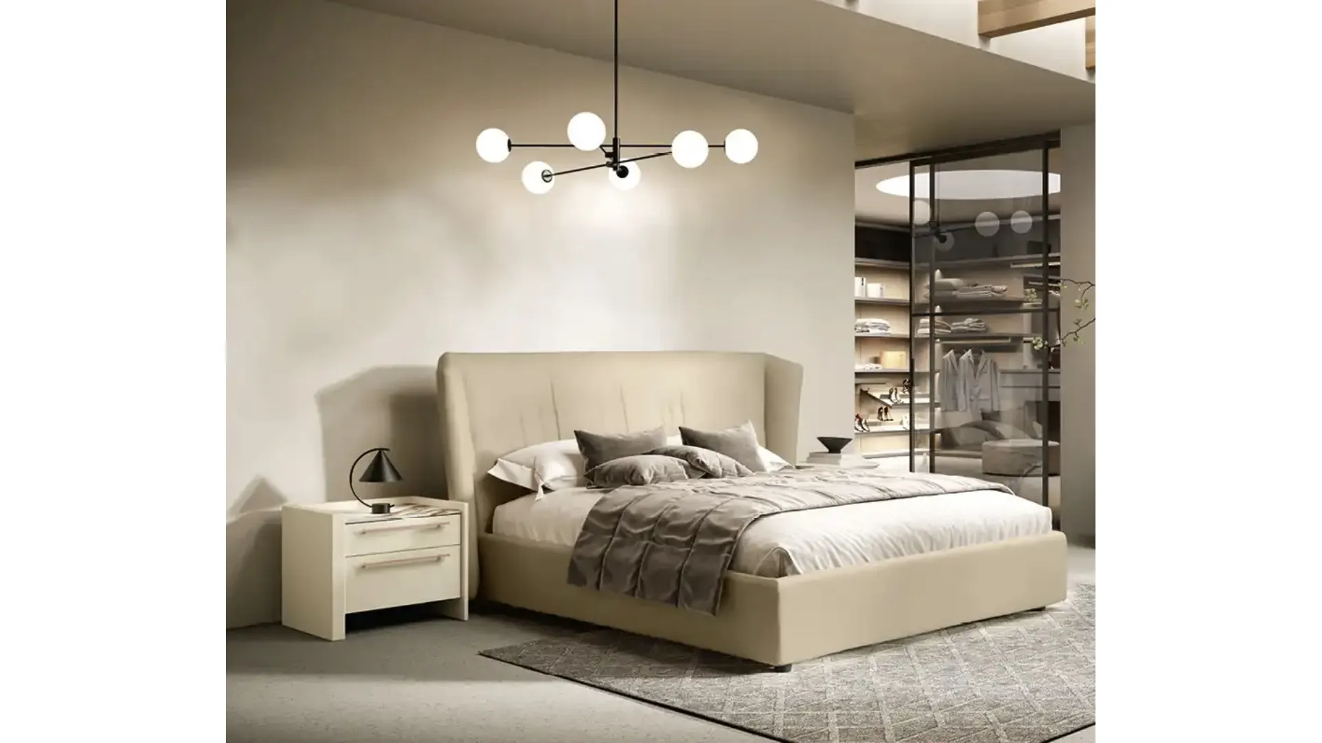 Letto Kaus Y13 in tessuto imbottito di Moretti Compact Giorno Notte