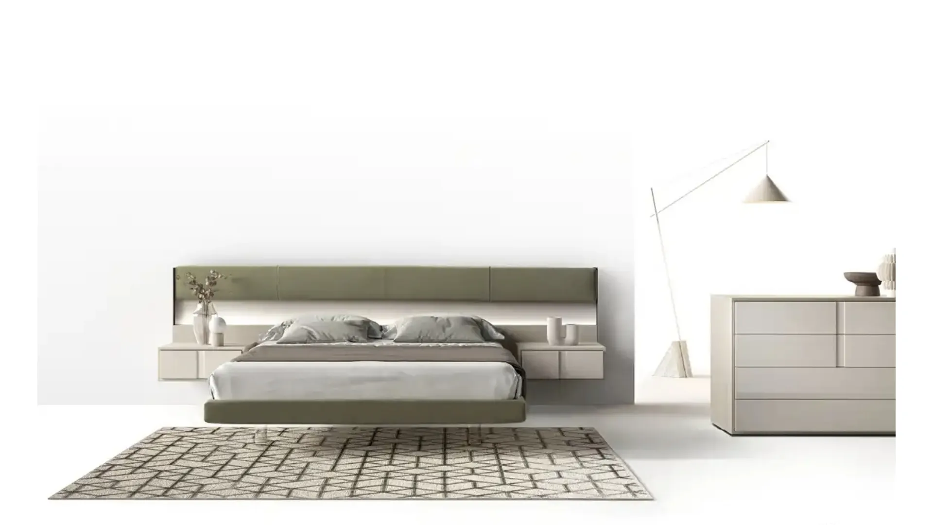 Letto Strip Panels C11 con testiera imbottita di Moretti Compact Giorno Notte